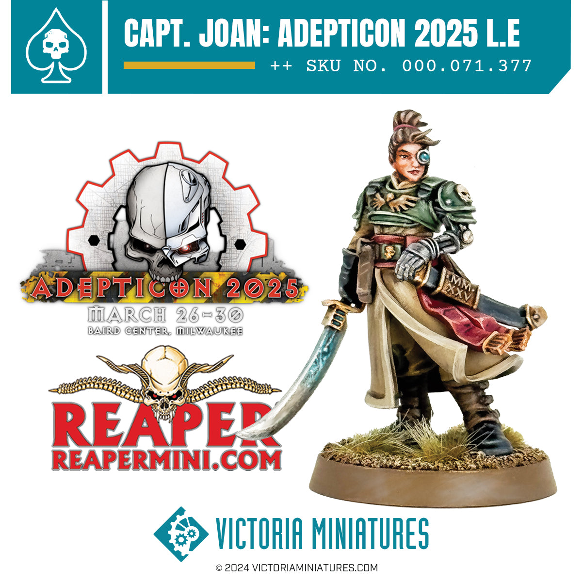 A miniature figure named 'Captain Joan' from Victoria Miniatures