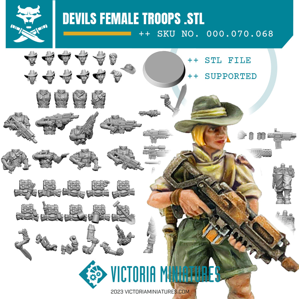 Promotional image for Victoria Miniatures' 'Van Diemen's World Devils 10 Woman Squad .STL Download