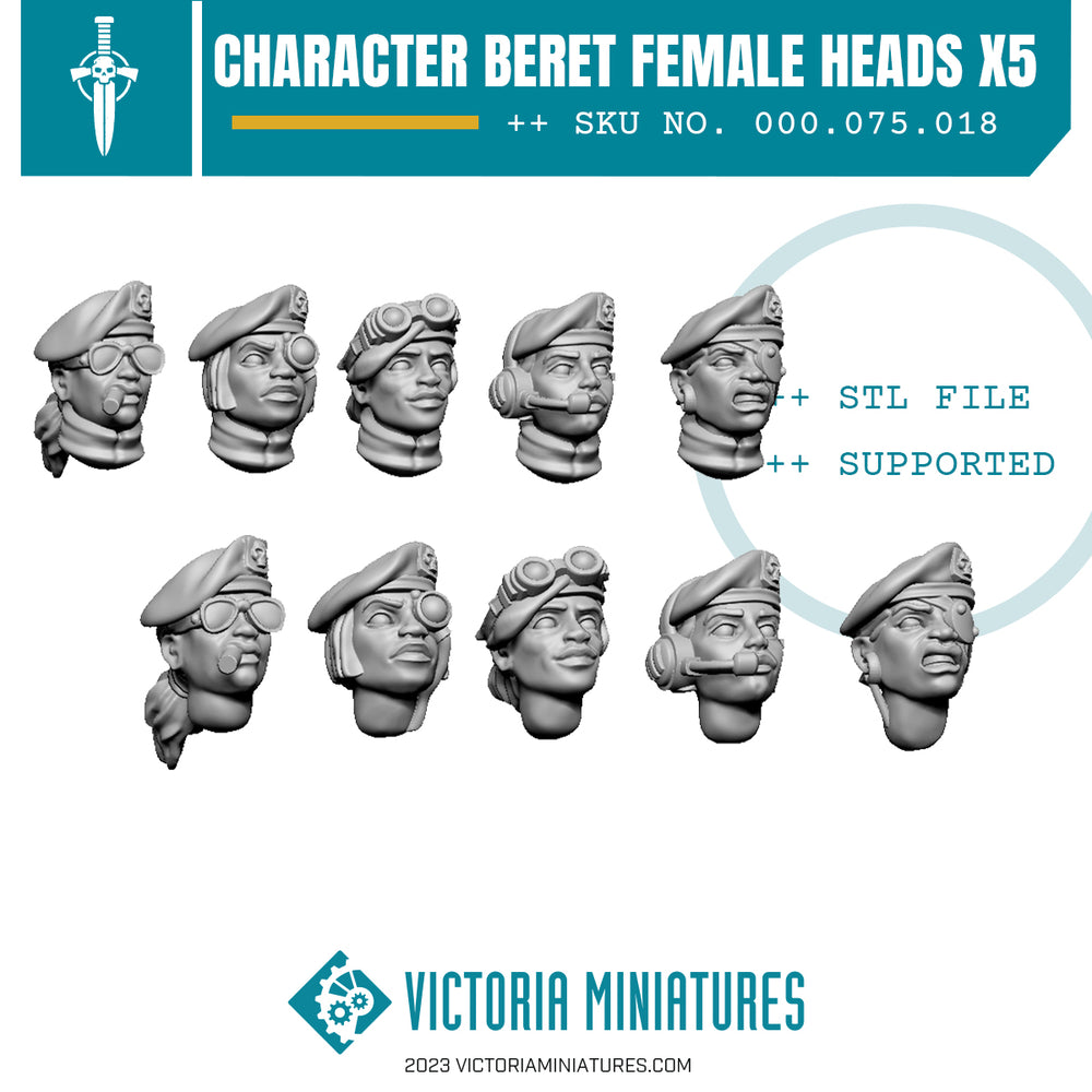 Character Beret Heads Female x5 .STL Download