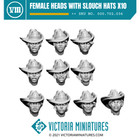 Female Heads with Slouch Hats x10