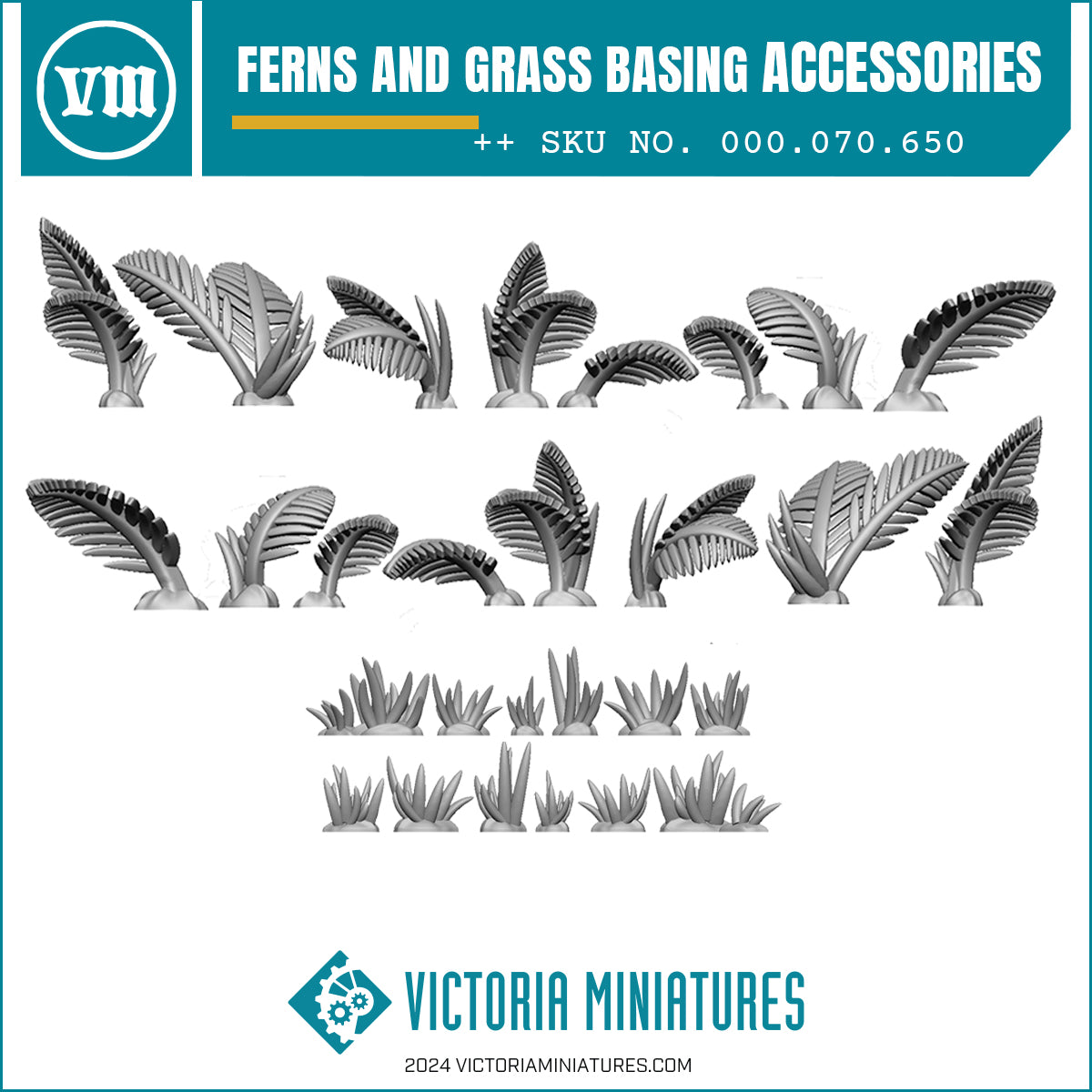 A collection of sculpted fern and grass basing accessories for model making, provided by Victoria Miniatures