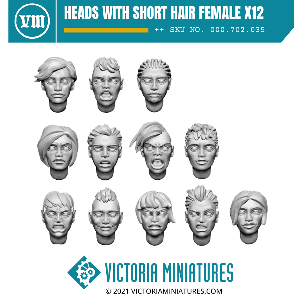 Heads with Short Hair Female x12