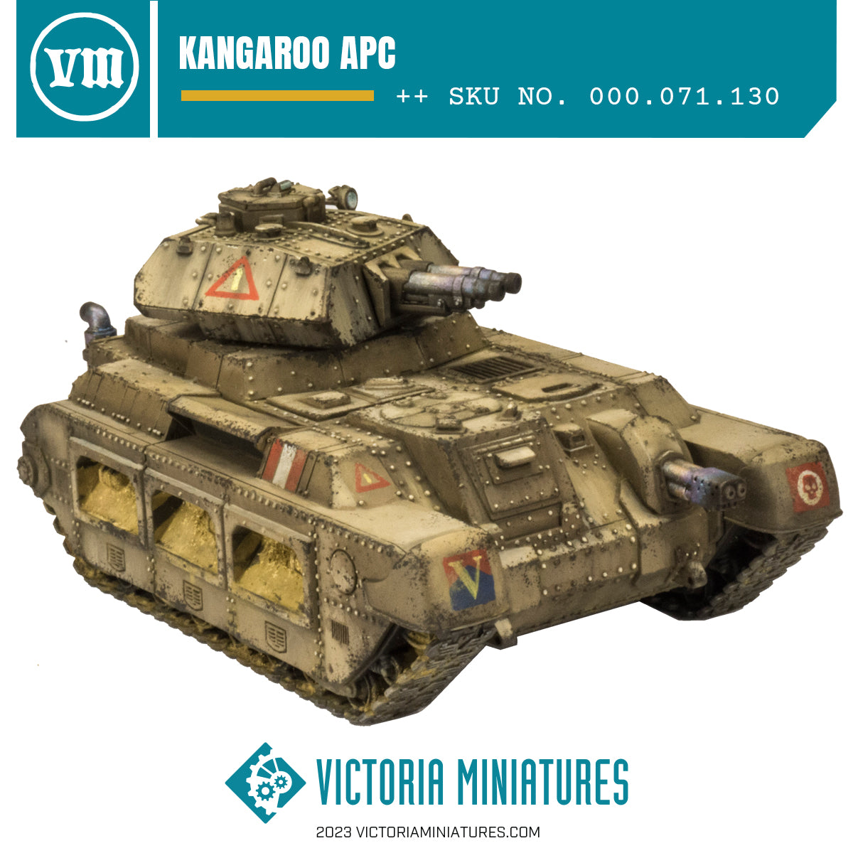 A scale model kit of a Kangaroo APC, which is a military personnel carrier, with options for different turret and hull guns
