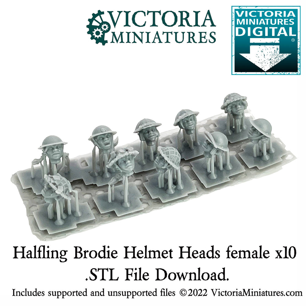 Halfling Brodie Helmet Heads Female x10 .STL Download