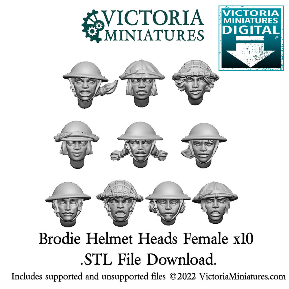 Brodie Helmet Heads Female x10 .STL Download