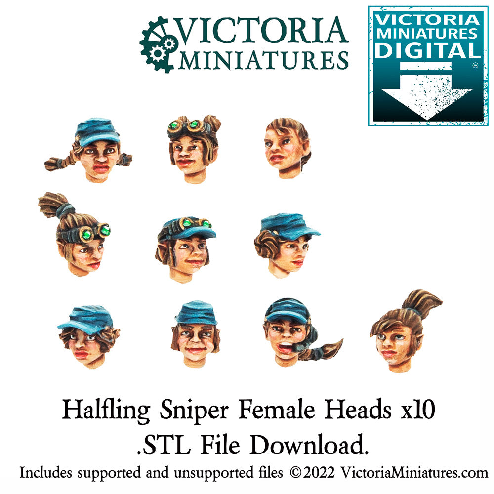 Halfling Sniper Heads Female x10 .STL Files