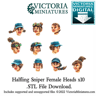 Halfling Sniper Heads Female x10 .STL Files