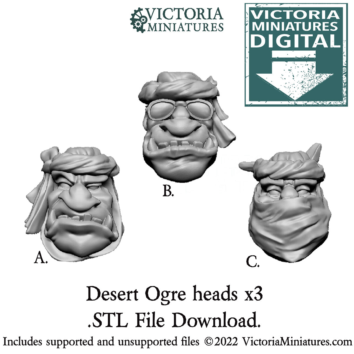 Desert Ogre Heads x3 .STL Download