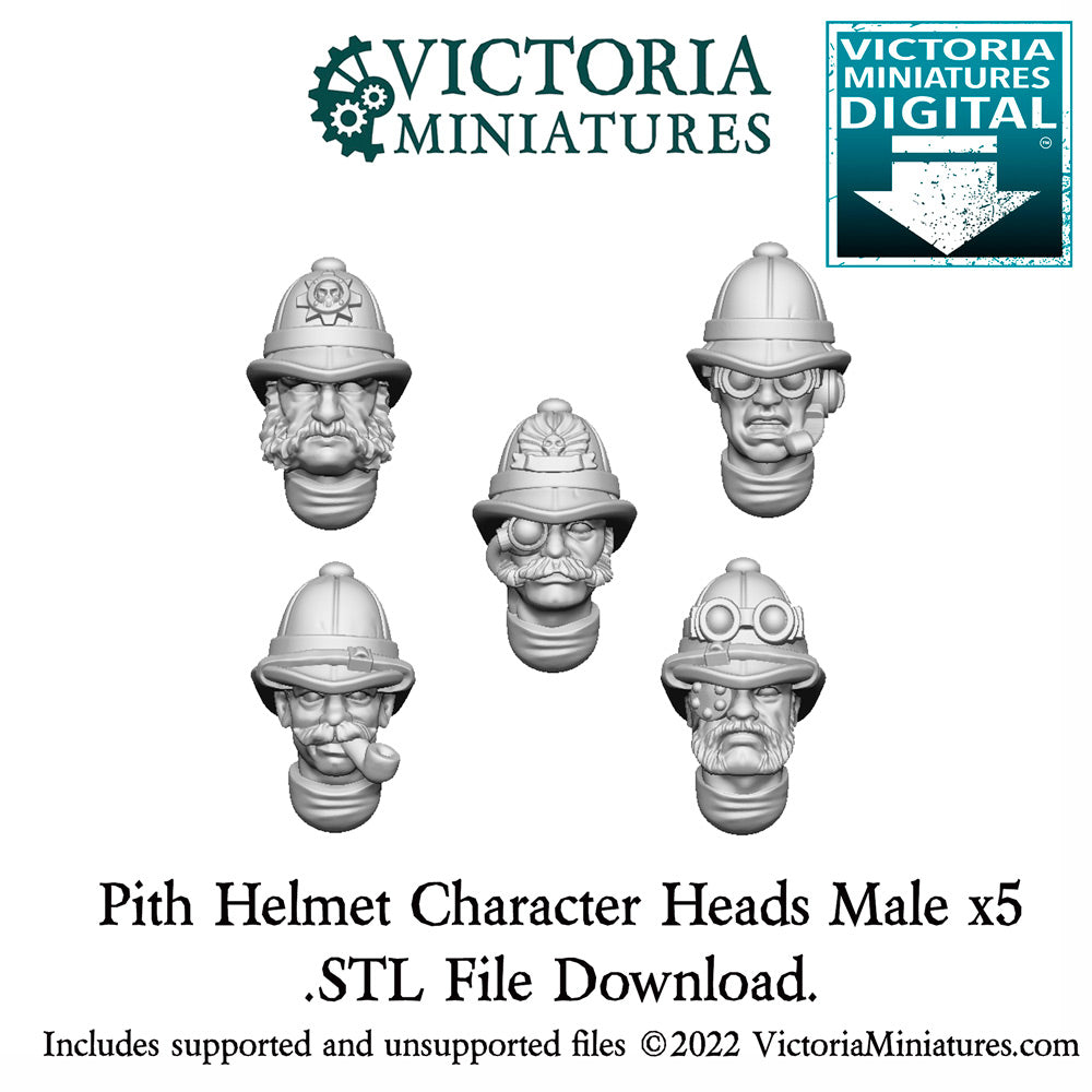 Pith Helmet Character Heads Male x5 .STL Download