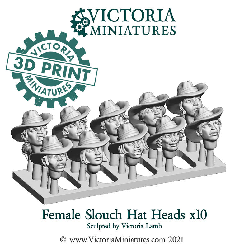 Female Heads with Slouch Hats x10