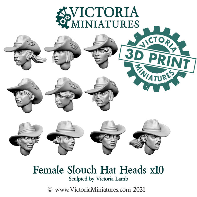 Female Heads with Slouch Hats x10