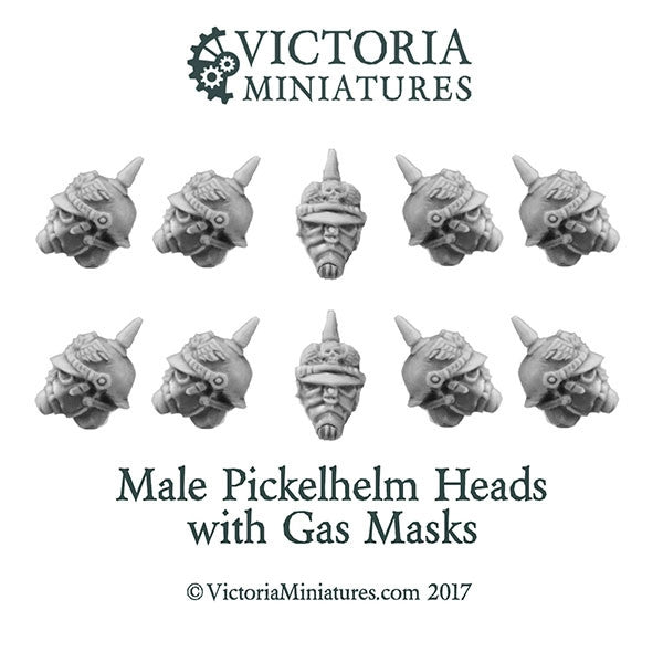 Male Pickelhelm Heads with Gasmask x10
