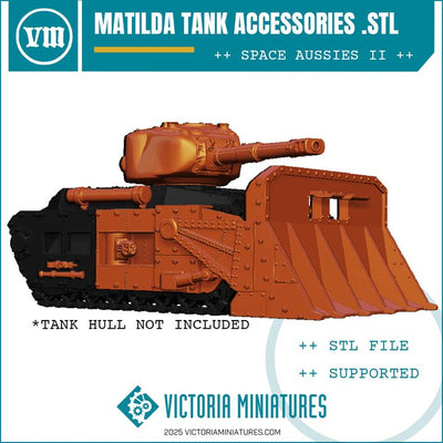 Model tank accessory with Victoria Miniatures branding on a blue background