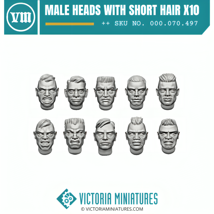 Male Heads with Short Hair x10 Victoria Miniatures
