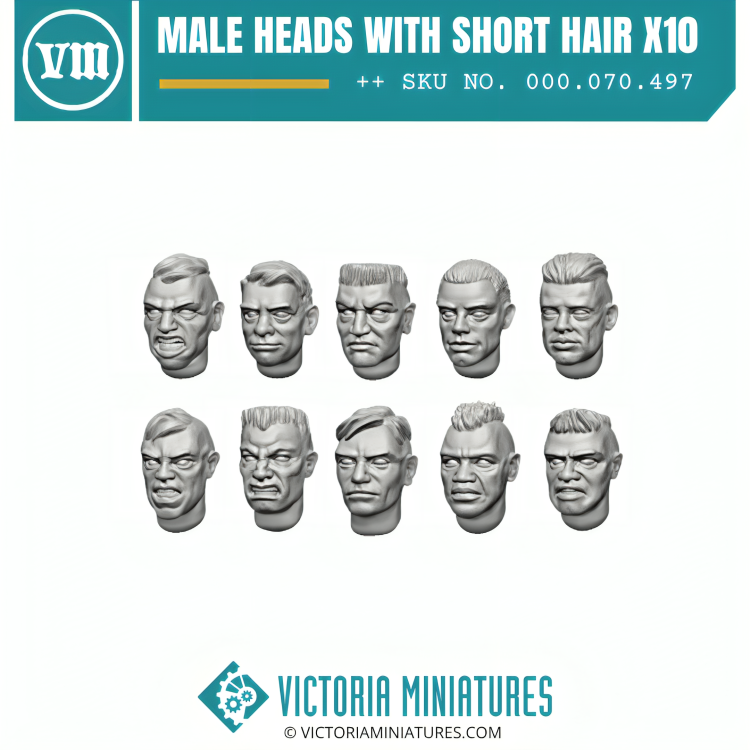 Male Heads with Short Hair x10 Victoria Miniatures