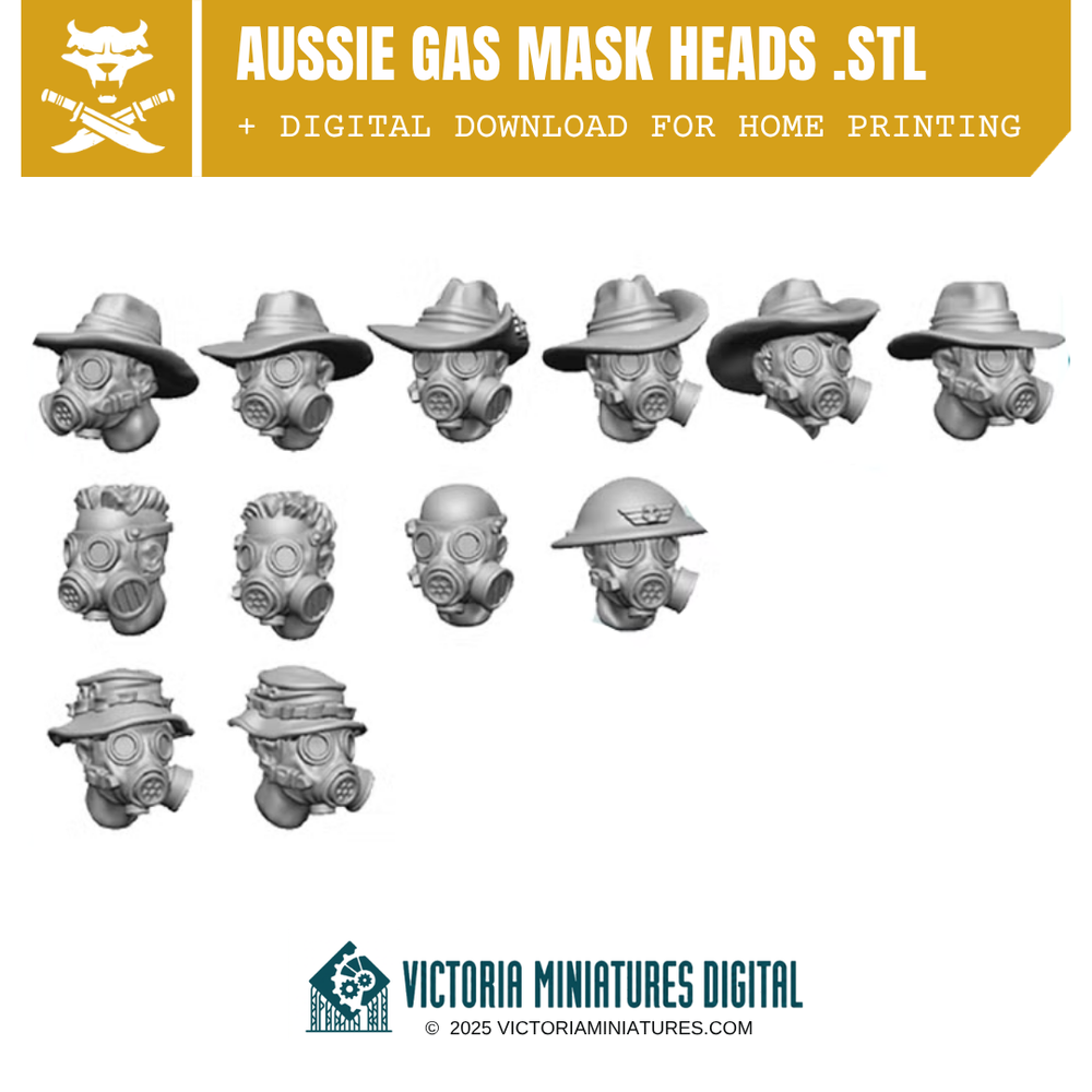 Aussie Gas Mask Heads .STL Download Victoria Miniatures