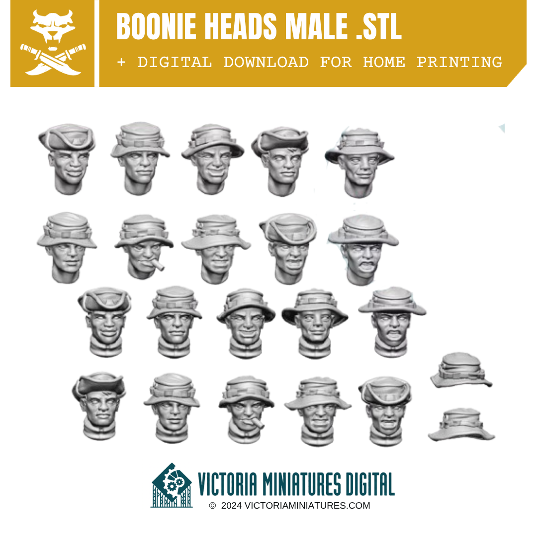 Boonie Hat Heads Male x10 .STL Download Victoria Miniatures