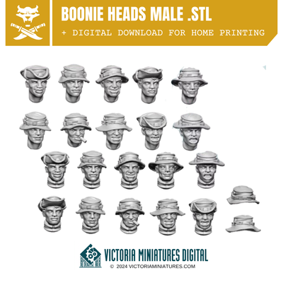 Boonie Hat Heads Male x10 .STL Download Victoria Miniatures