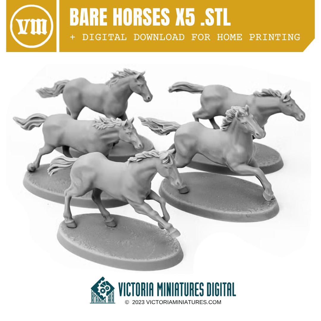 Bare Horses x5 .STL Download Victoria Miniatures