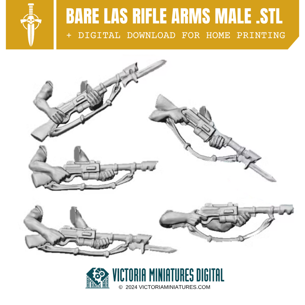 Bare Las Rifle Arms Male Remastered. STL Download Victoria Miniatures
