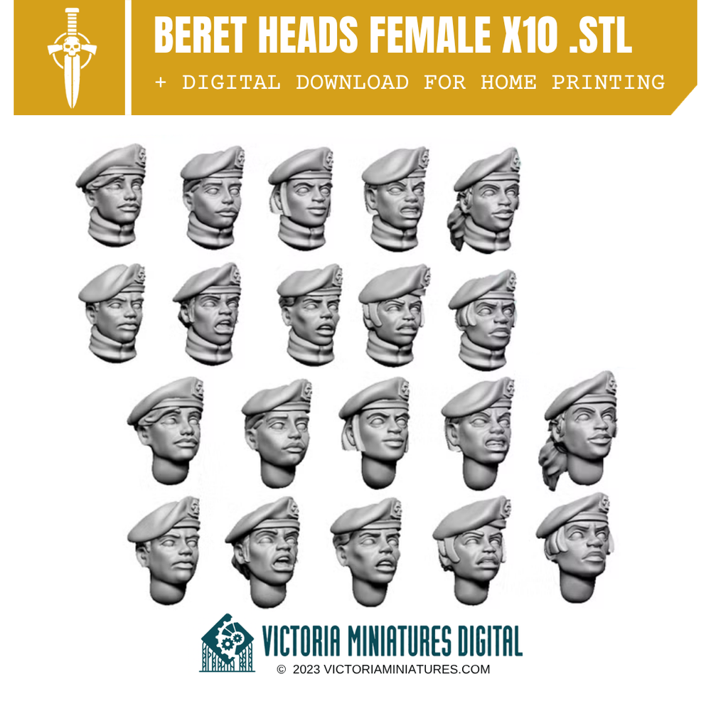 Beret Heads Female x10 .STL Download Victoria Miniatures