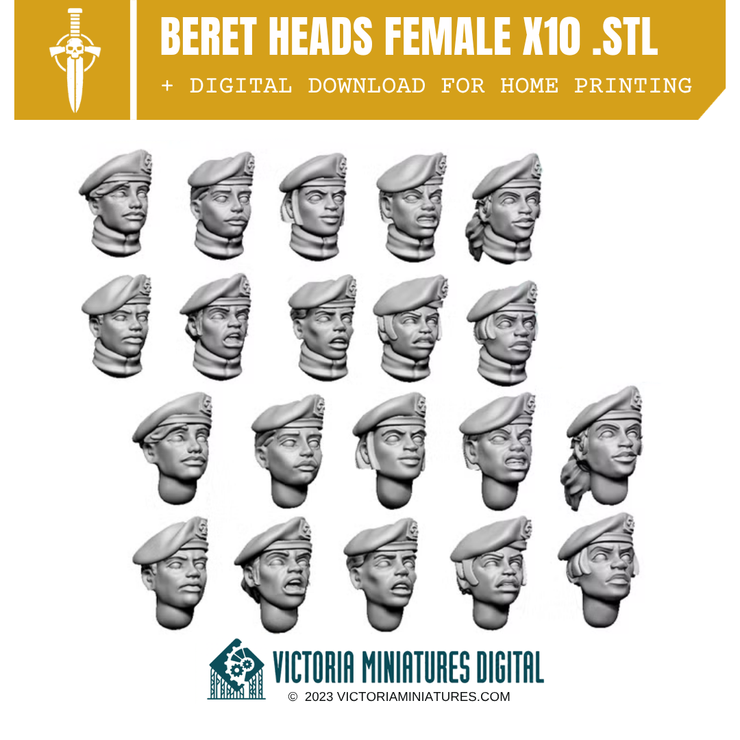 Beret Heads Female x10 .STL Download Victoria Miniatures