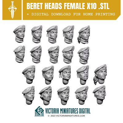 Beret Heads Female x10 .STL Download Victoria Miniatures