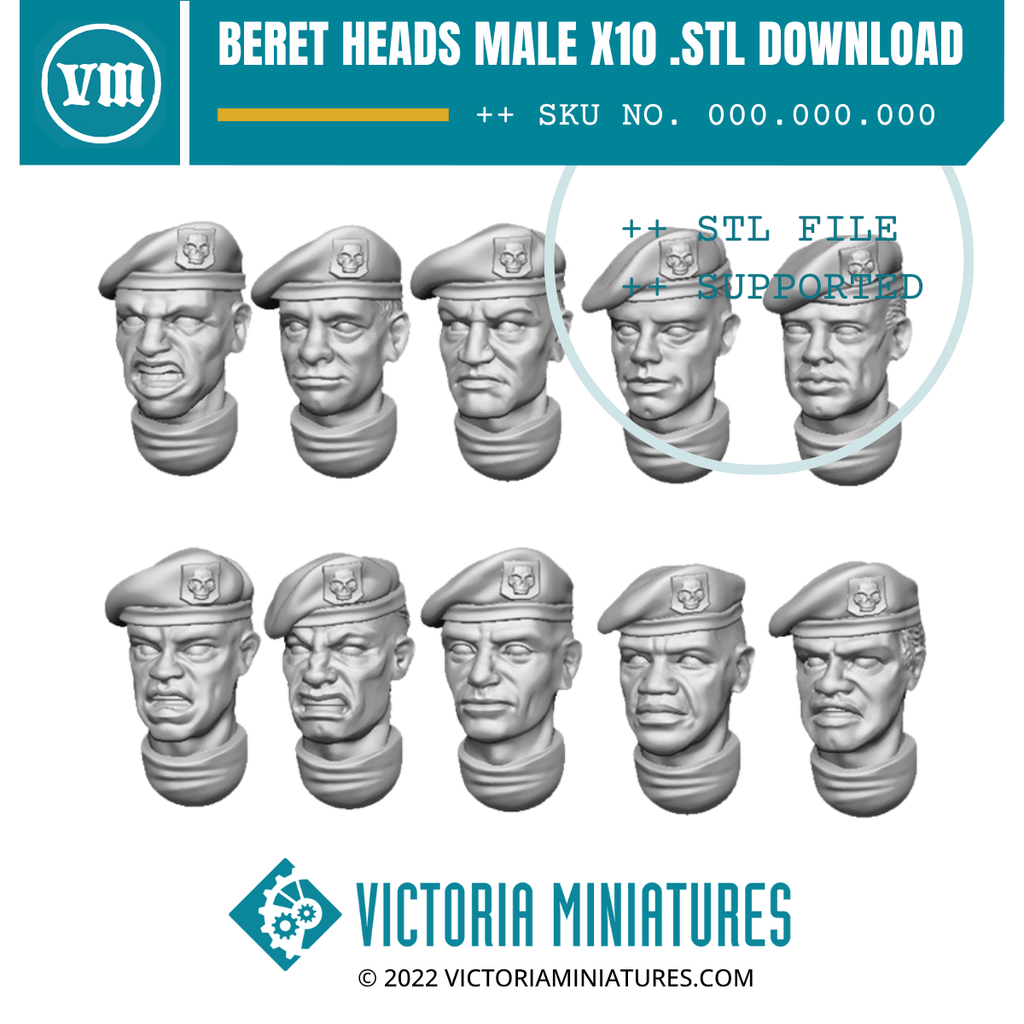 Ulrich Puchala Miniatures ミリタリー模型キット Beret Heads Male x10 .STL Download – Victoria Miniatures