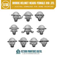 Brodie Helmet Heads Female x10 .STL Download Victoria Miniatures