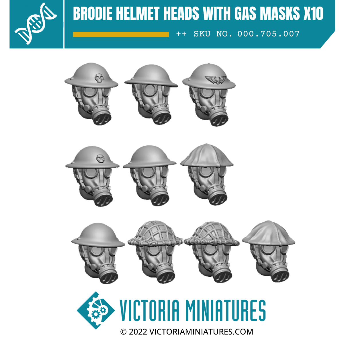 Brodie Helmet Heads with Gas Masks x10