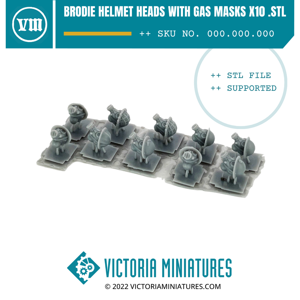 Brodie Helmet Gas Mask Heads x10 .STL Download