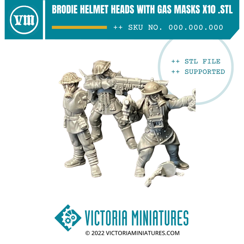 Brodie Helmet Gas Mask Heads x10 .STL Download