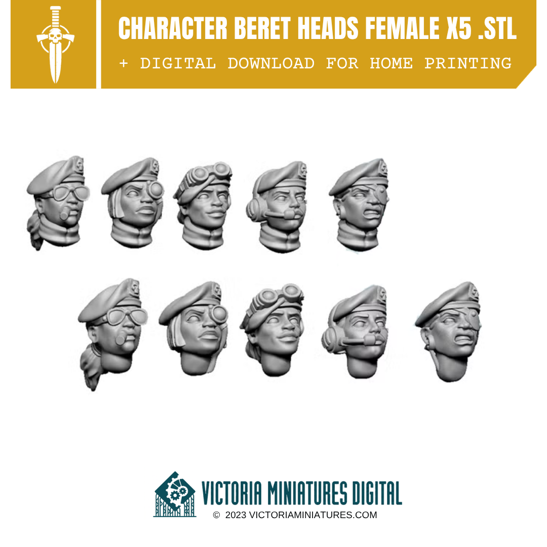Character Beret Heads Female x5 .STL Download Victoria Miniatures