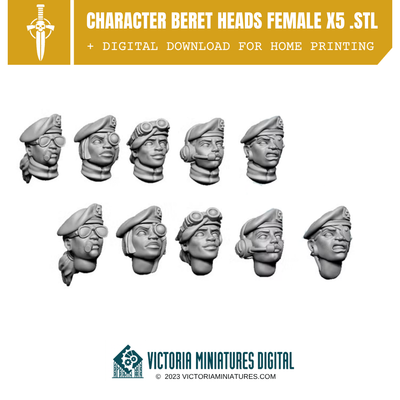 Character Beret Heads Female x5 .STL Download Victoria Miniatures