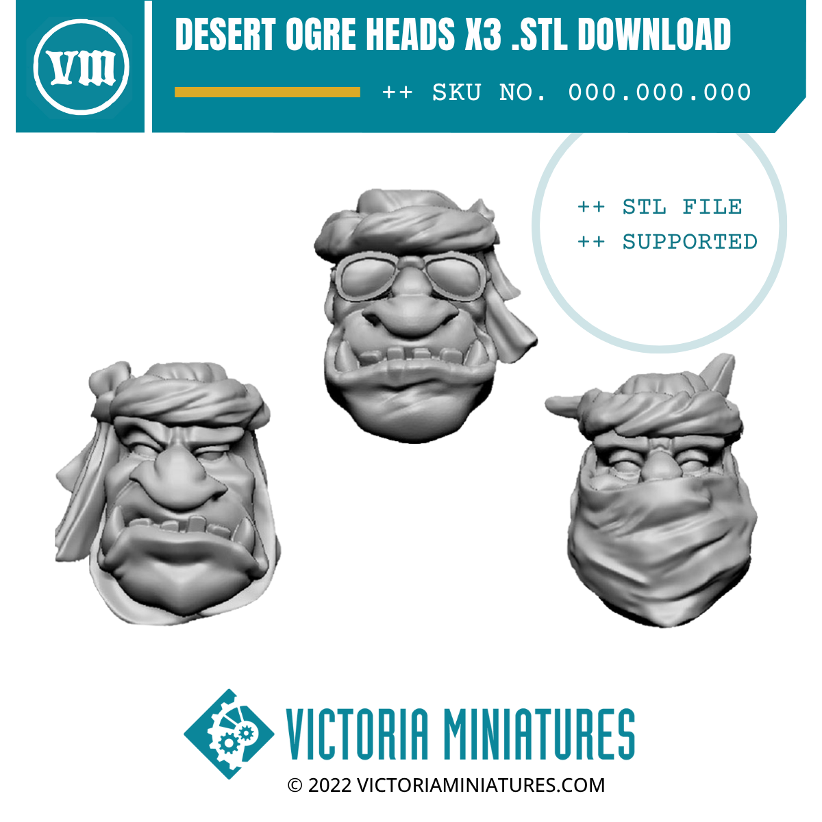 Desert Ogre Heads x3 .STL Download