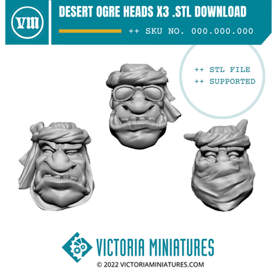 Desert Ogre Heads x3 .STL Download