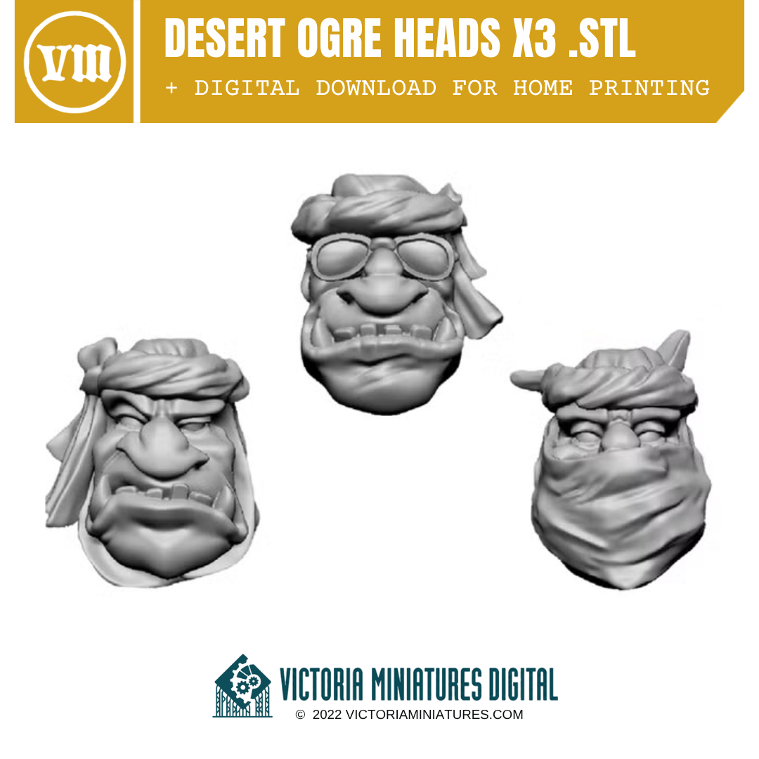 Desert Ogre Heads x3 .STL Download Victoria Miniatures