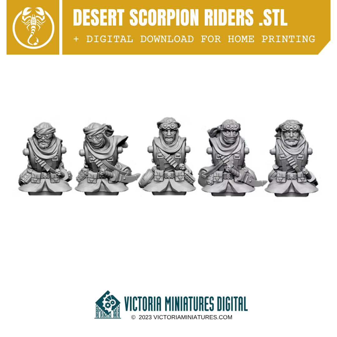 Desert Scorpion Riders Torsos and Heads x5 .STL Download Victoria Miniatures