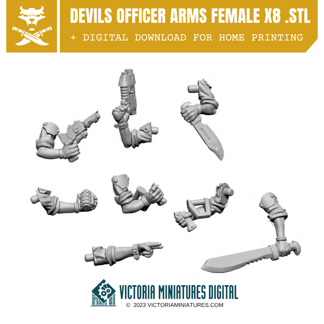 Van Diemen's World Devils Officer Arms Female x8 .STL Download Victoria Miniatures