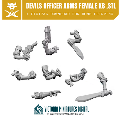 Van Diemen's World Devils Officer Arms Female x8 .STL Download Victoria Miniatures