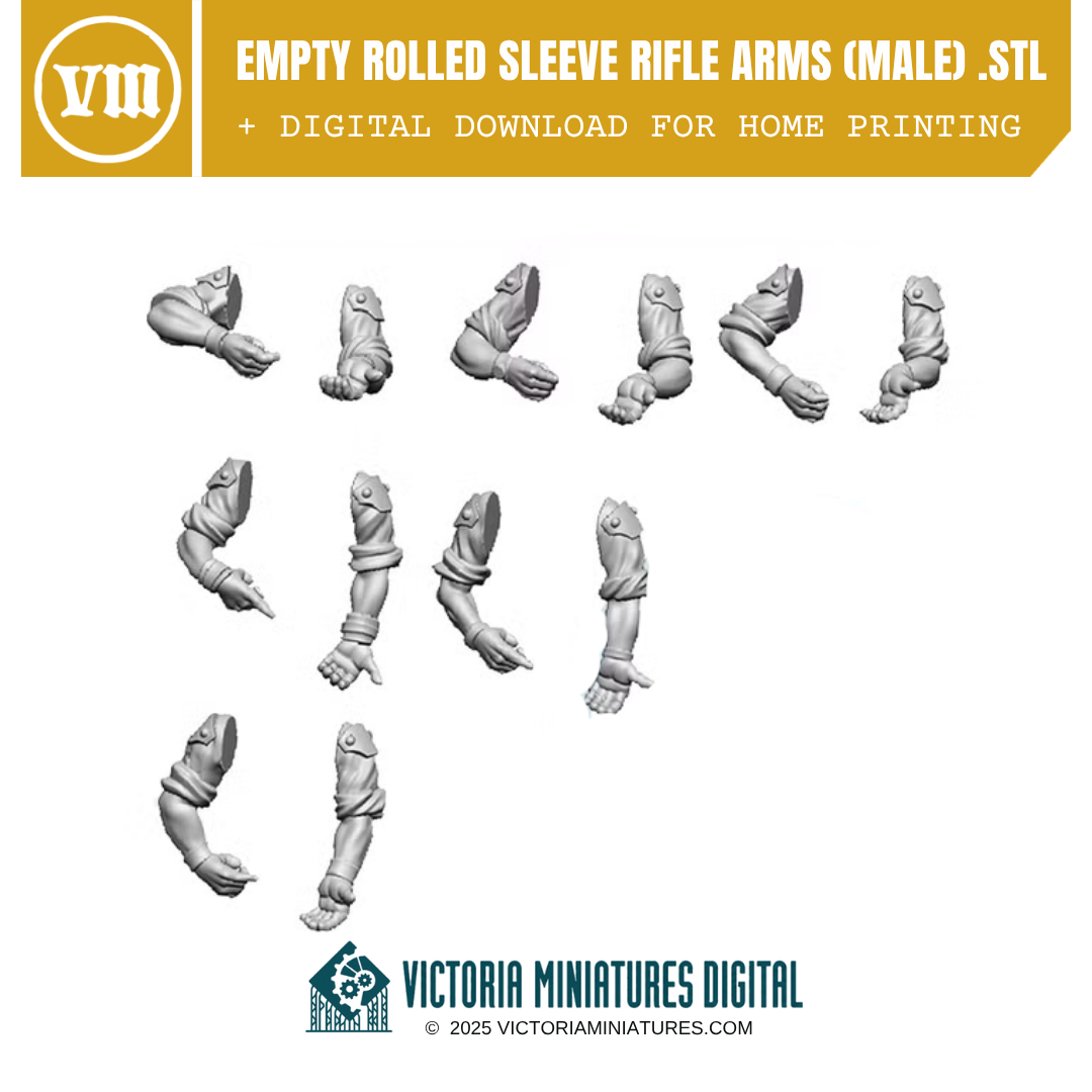 Empty Rolled Sleeve Rifle Arms (Male) .STL Download Victoria Miniatures