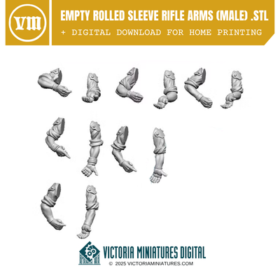 Empty Rolled Sleeve Rifle Arms (Male) .STL Download Victoria Miniatures