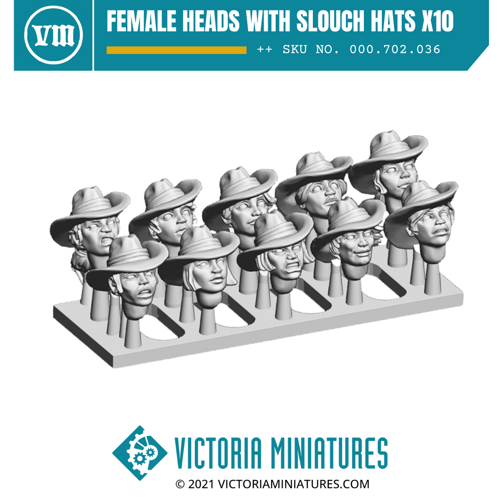 Female Heads with Slouch Hats x10