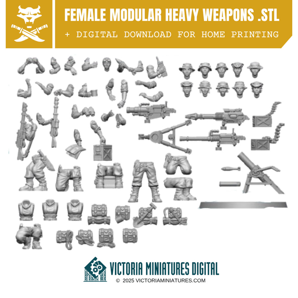 Devils's Female Modular Heavy Weapons Crews .STL Download Victoria Miniatures