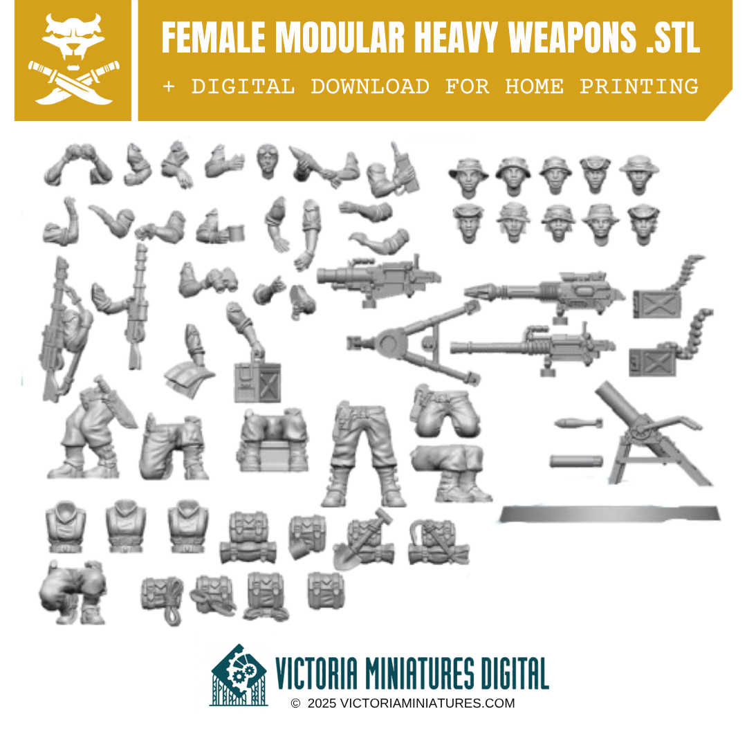 Devils's Female Modular Heavy Weapons Crews .STL Download Victoria Miniatures