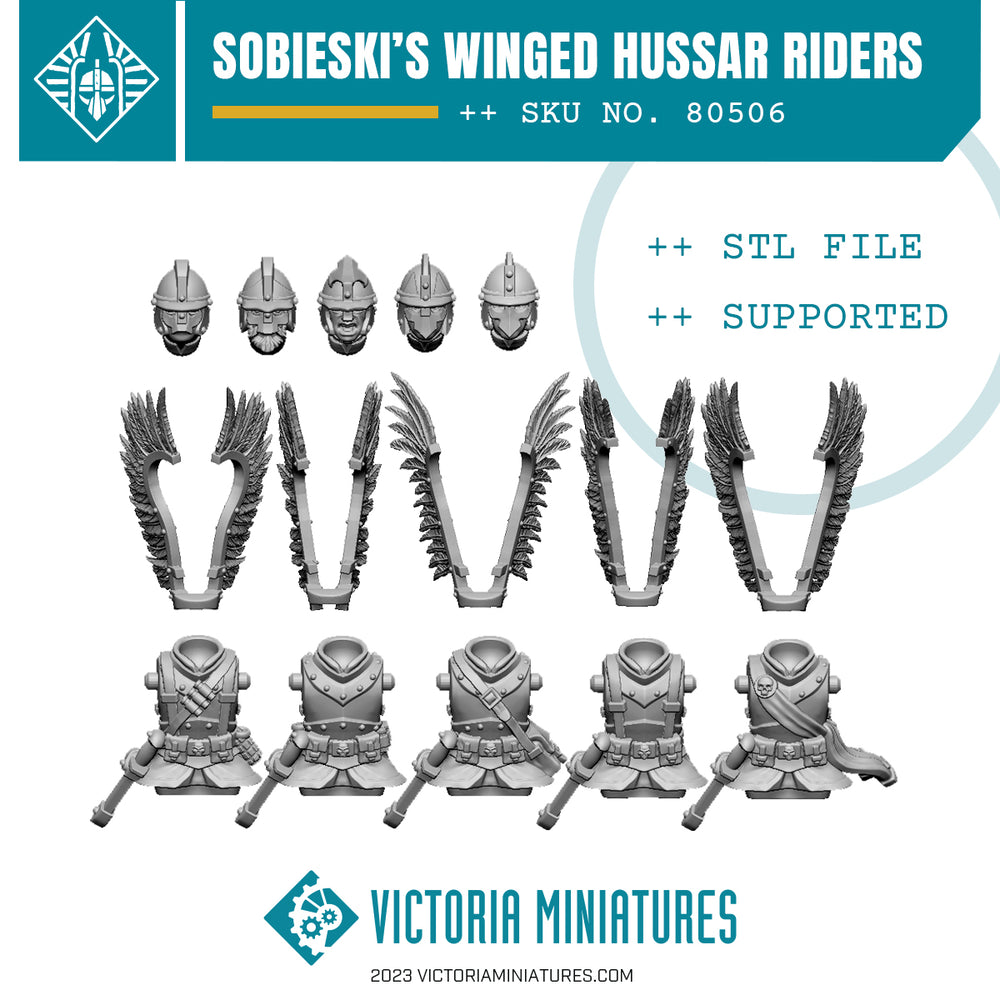 Winged Hussars Riders Torsos and Heads x5 .STL Download
