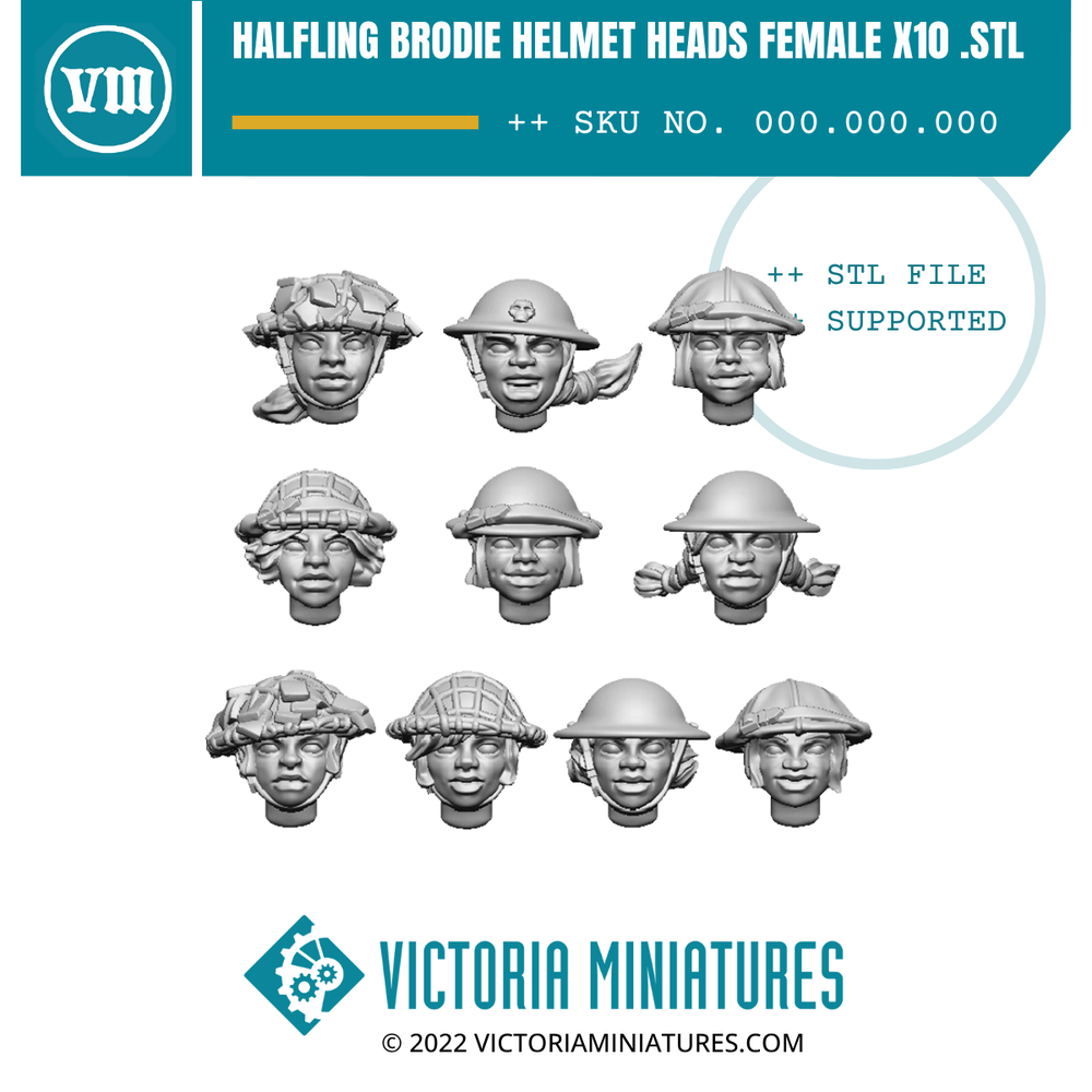 Halfling Brodie Helmet Heads Female x10 .STL Download