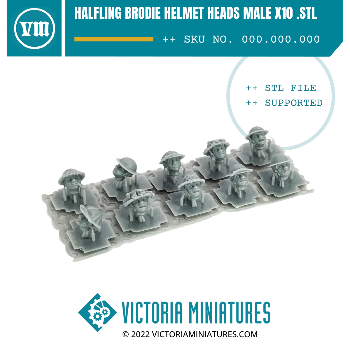 Halfling Brodie Helmet Heads Male x10 .STL Download