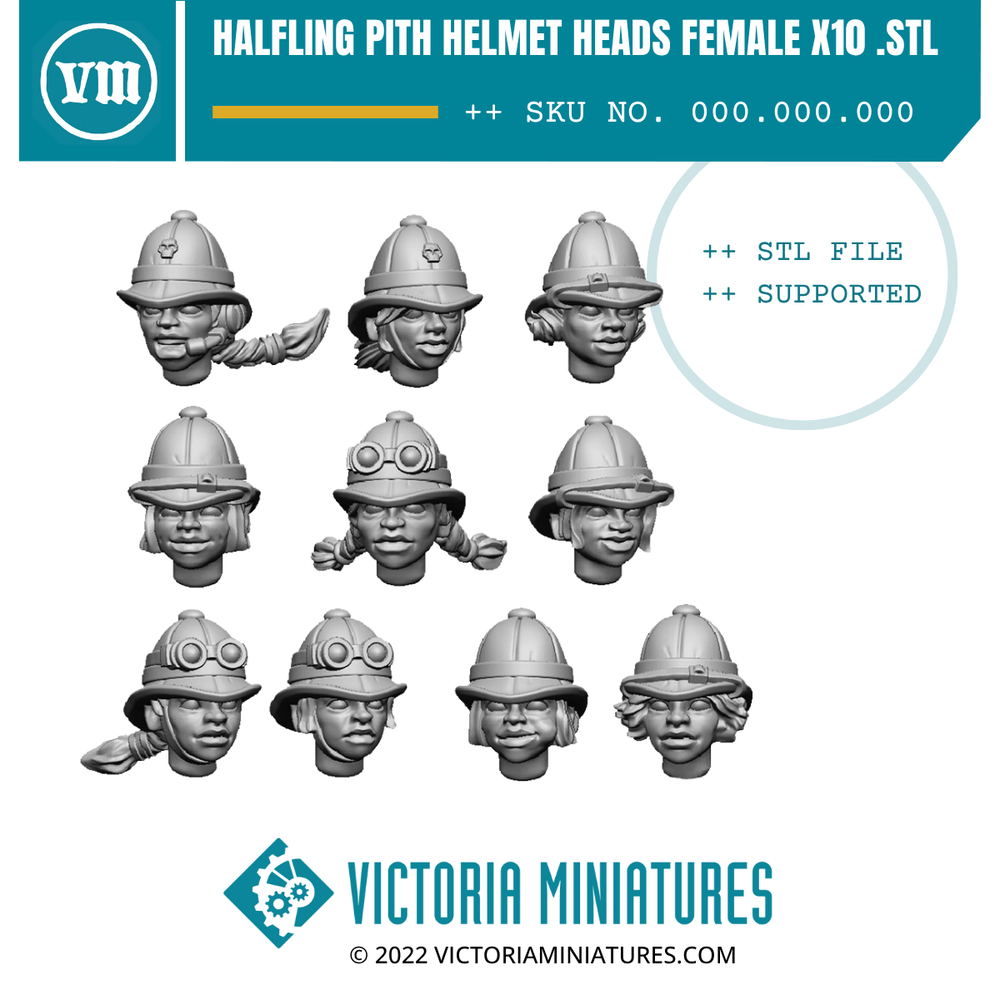 Halfling Pith Helmet Heads Female x10 .STL Download