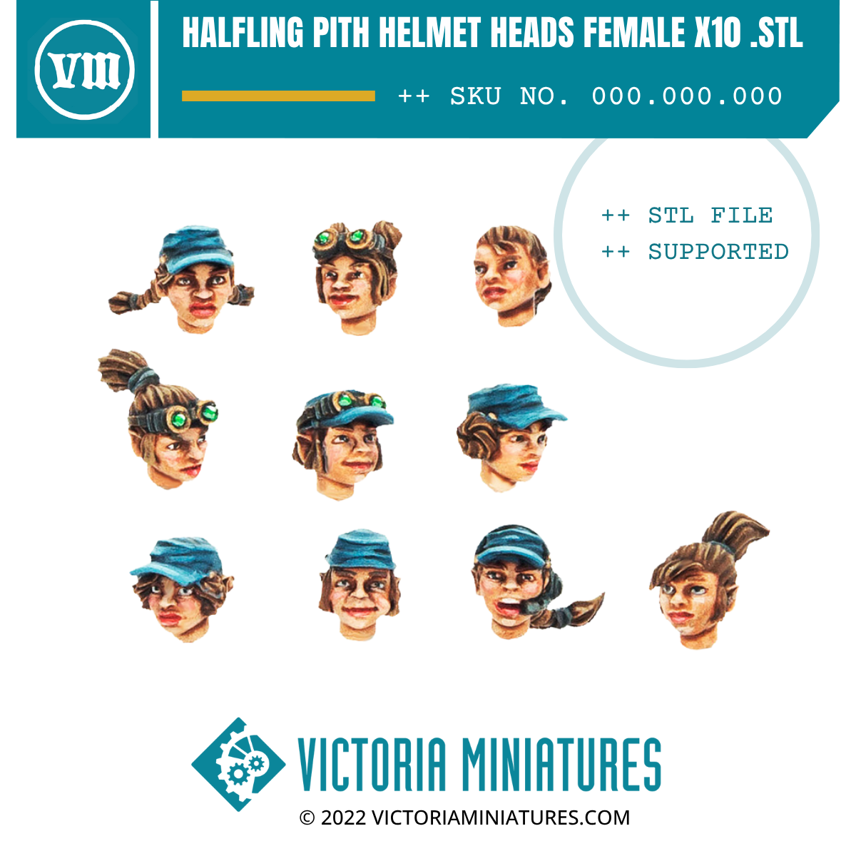 Halfling Sniper Heads Female x10 .STL Files